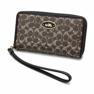 Coach Black and Brown Signature Monogram Wristlet